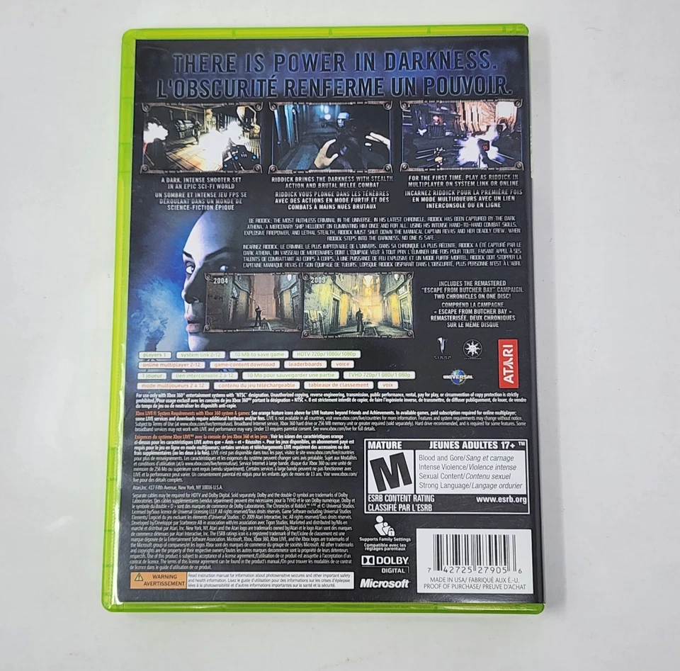 Chronicles of Riddick: Assault on Dark Athena (Xbox 360) Complete CIB & TESTED - Image 3 of 4