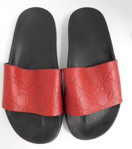 Gucci Hibiscus Red GG Guccissima Slide 