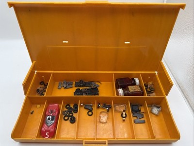 Vintage Aurora Slot Car Case, T-Jet Chaparral Body And Assorted Tires & Pieces 