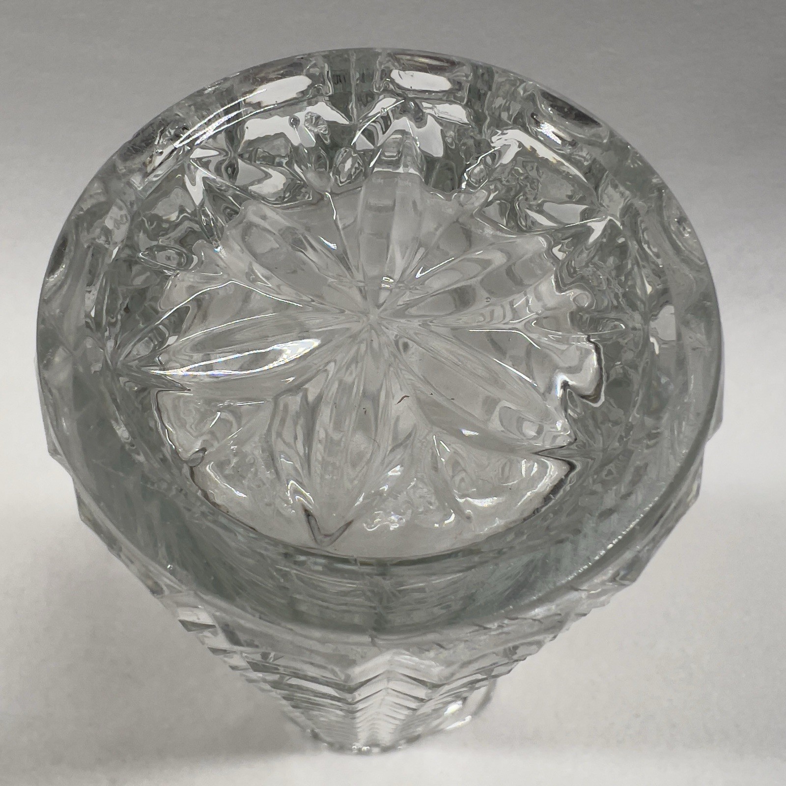 Vintage American Brilliant Pressed Glass Greek Key Pitcher 9” Tall x 3” Wide