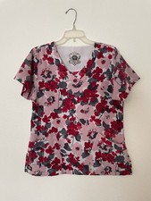 Dickies Black Label Women's Sz Small Soft Pink Brown Vines Scrub Top -Chest 38"