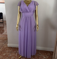 Purple Solid Ruched Maxi Dress V-Neck Flutter Short Sleeve Zip Closure Size L