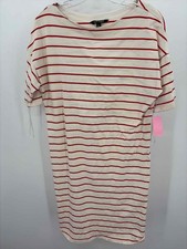 Pre-Owned Lauren White Size Large Stripe Knee Length Short Sleeve Dress
