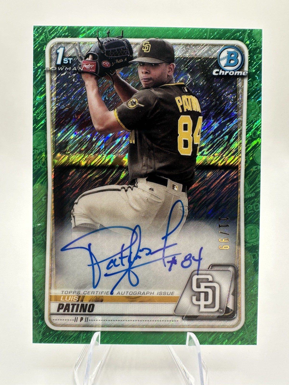 2020 Bowman Chrome Prospects Luis Patino Green Shimmer Refractor Auto 11/99