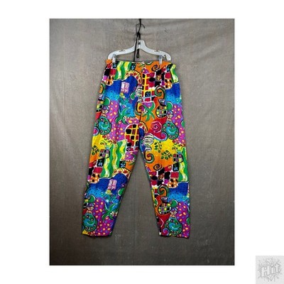 KWBL Los Angeles Women Pants Colorful Abstract Harem Size 14 Pre-Owned Elastic W