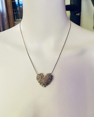Sterling Silver Open Wire Woven Heart Pendant Necklace Signed: IBB 925 Italy