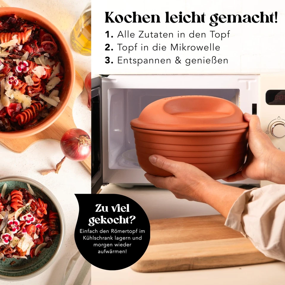 Römertopf Multibräter rund aus Naturton Keramik Bräter für bis zu 4 Personen ... - Bild 3 von 4