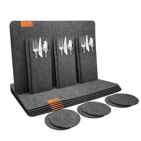 Tischsets Filz Platzsets Abwaschbar 18Er Set Anthrazit 44X31Cm HitzebestäNdig-image