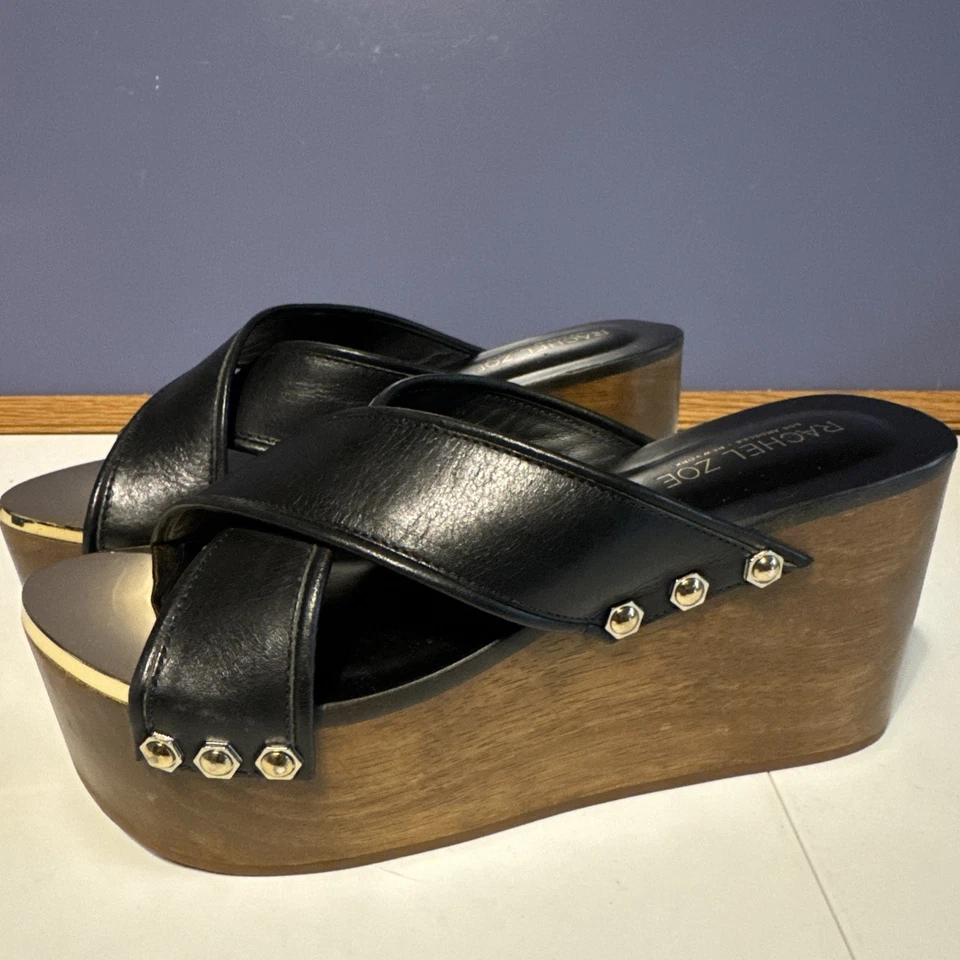 Cuña Rachel Zoe negra con grano de madera talla 6,5 M Foto 2 de 4