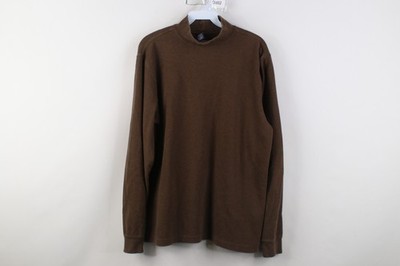 Vtg 90s Y2K Lands End Mens M Faded Blank Mock Neck Long Sleeve T-Shirt Brown