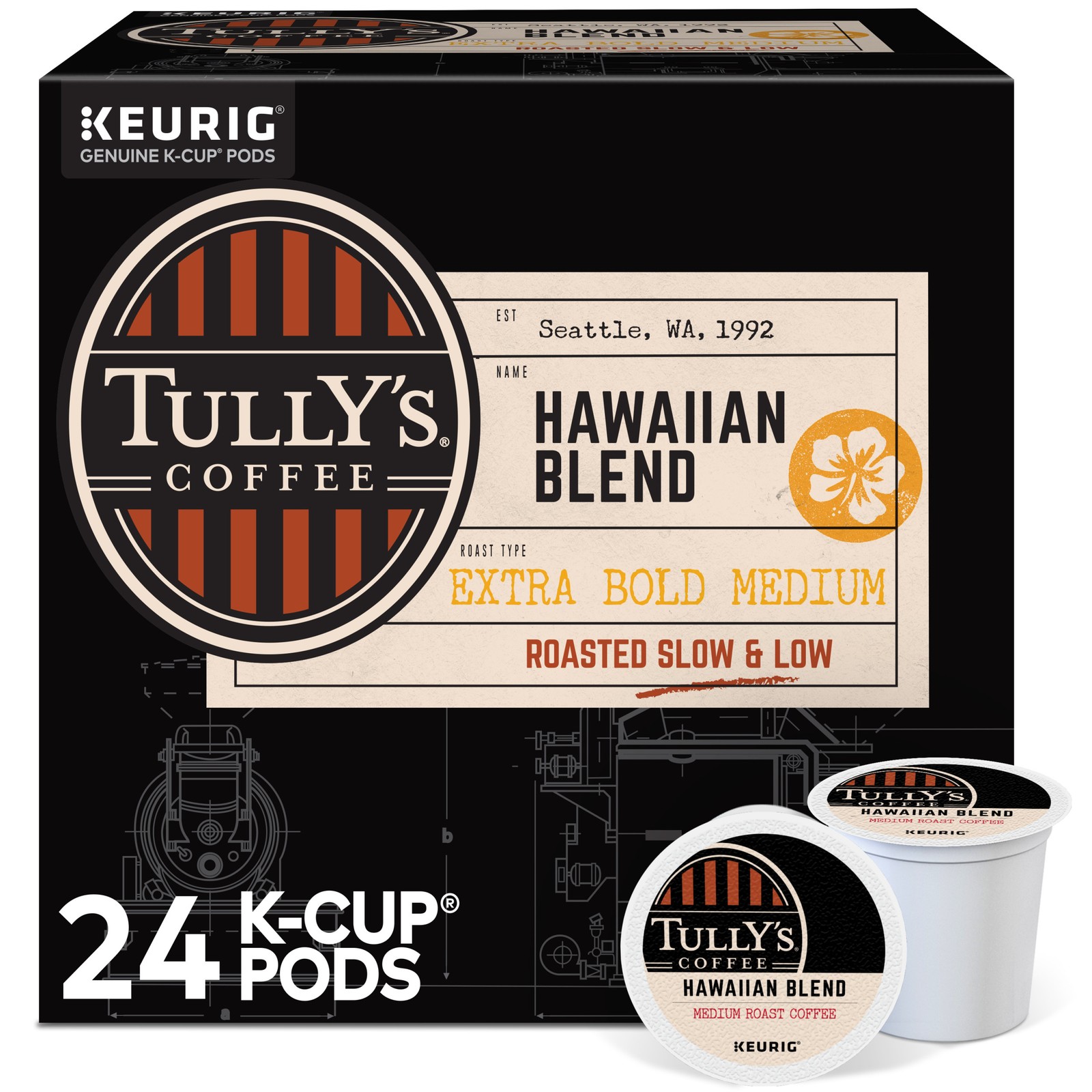 Tully's Coffee Hawaiian Blend Keurig K-Cups, Medium Roast, 24 Count