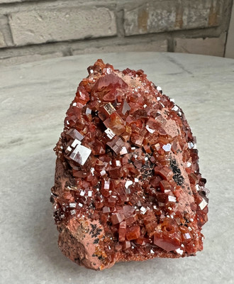 Vibrant Red Gemmy Vanadinite on Matrix Cluster - 14oz Morocco Mineral Specimen -