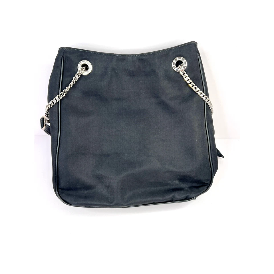 Bolso de hombro vintage Paloma Picasso logotipo 'X', nailon/cuero negro, correa de cadena Foto 2 de 4