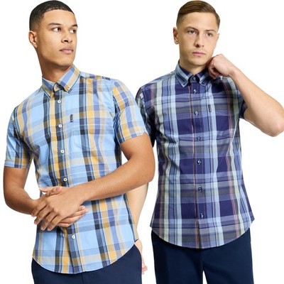 Ben Sherman Herren Kurzarmhemd Block Karo 1013431-076-XL