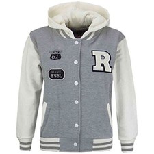 Kids Baseball Hooded Grey R Fashion NYC/FOX Jacket Varsity Coat Girls Boys 2-1