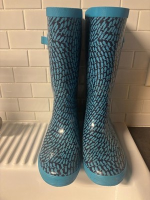L.L. Bean Wellie Rain Boots Kids Sz 5 Blue Fish Waterproof Puddle Stompers Tall