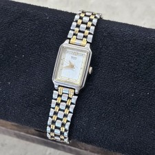 Vintage Seiko Women's Tank Two-Tone Bracelet Rectangular Watch White Dial *Runs