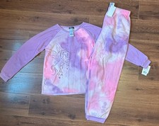 Cuddl Duds Fleece Pajamas Girls Size 10/12 Purple Pink Pegasus 2-pc Pjs Set New