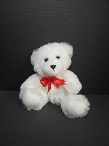 First & Main | White Teddy Bear with Red Ribbon Benny6″