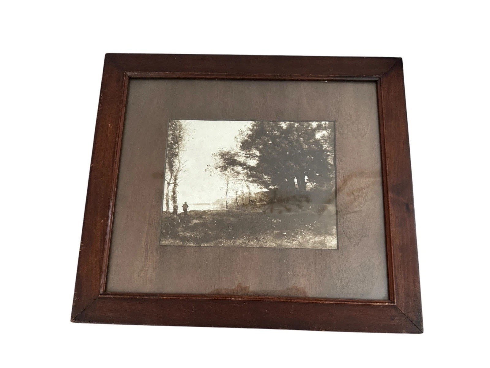 Original Antique Camille Corot Print, Signed & Framed With Beautiful Wood Matte