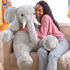 4 Ft Big Stuffed Elephant Plush from Giant Cuddle Collection for All Ages