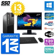 PC Lenovo M93p SFF Ecran 27" Intel i3-4130 RAM 32Go SSD 120Go Windows 10 Wifi
