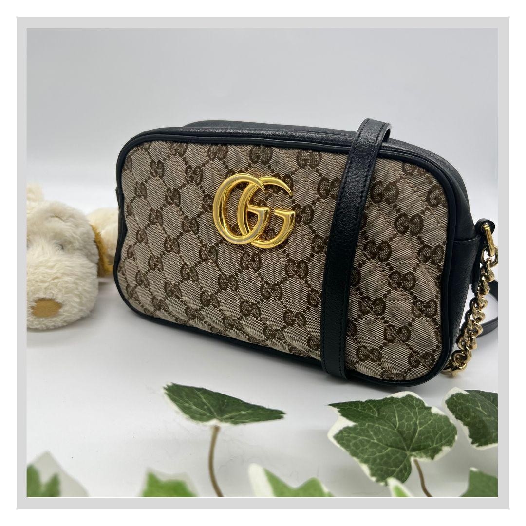 Gucci GG Canvas Chain Shoulder Bag Beige Leather Pre-Owned