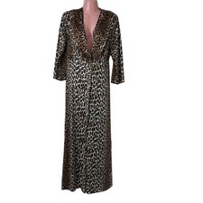 Vintage Vanity Fair Robe Womens 34 Leopard Print Satin Long Lounge Antron III