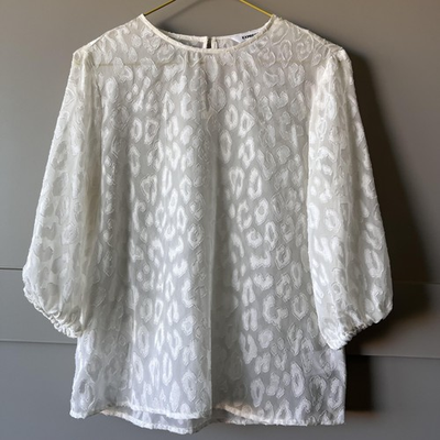 #ad Express Blouse Womens XS Jacquard Animal Print Sheer Puff Sleeve Top Elegant $14.44