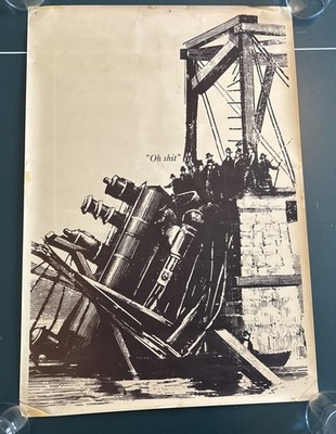 Vintage Zugunglück Poster ''oh Sxxx'' Illustration 76,5 cm x 53 cm