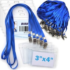 4x3 Name Tags Badge Holder with Lanyard 50 Pack Waterproof Horizontal ID Badg...