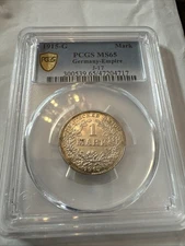 🔥1915G 1 Mark PCGS MS65 German Empire Silver Coin