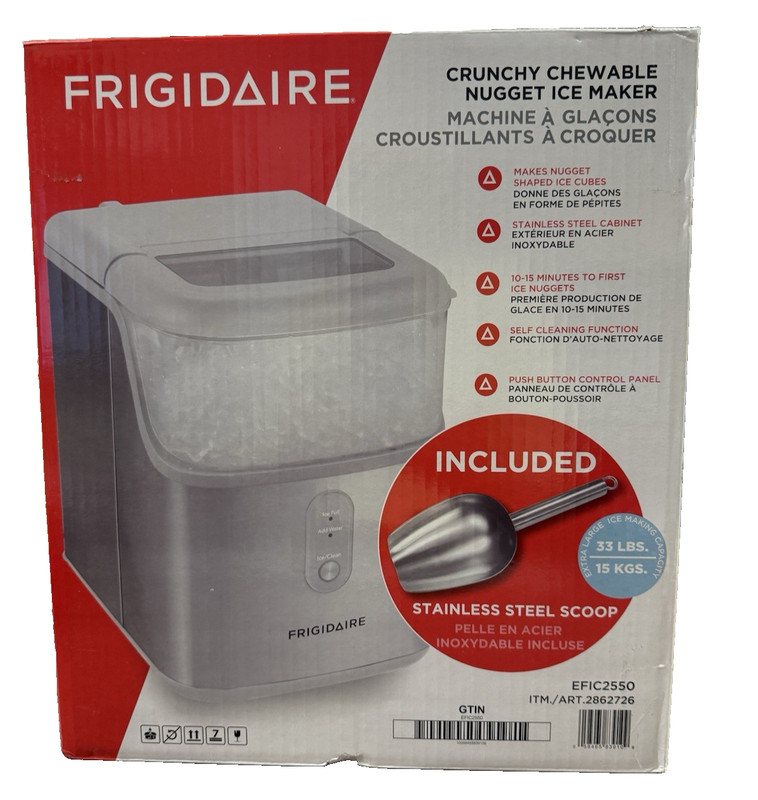 Frigidaire Crunchy,Chewable Countertop Nugget Ice Maker,33 lbs,SS Scoop,EFIC2550