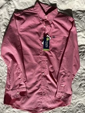New Chaps Mens Button Down Long Sleeve Carmine Rose Stretch Size Medium