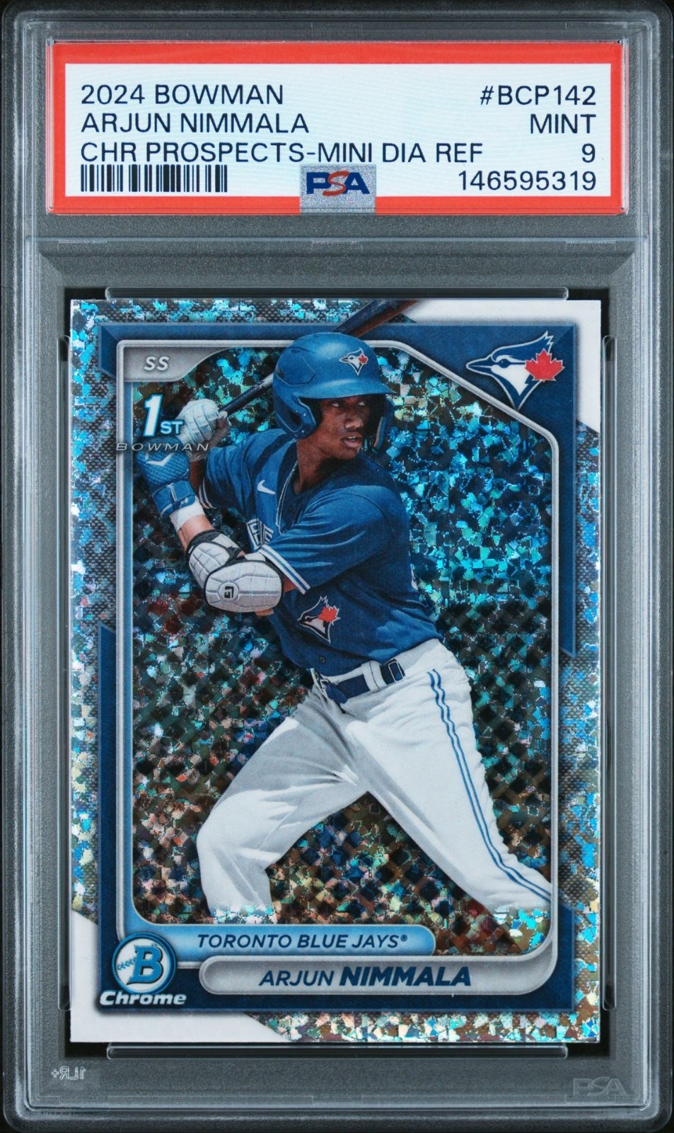 2024 BOWMAN CHROME PROSPECTS BCP142 ARJUN NIMMALA MINI DIAMOND REFRACTOR PSA 9