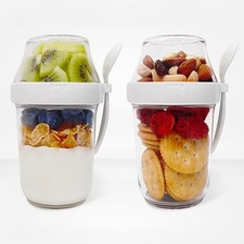On the Go Yogurt Parfait Snack Cup 12 oz with Spoon & Lid, 100% Leak Proof Gr...