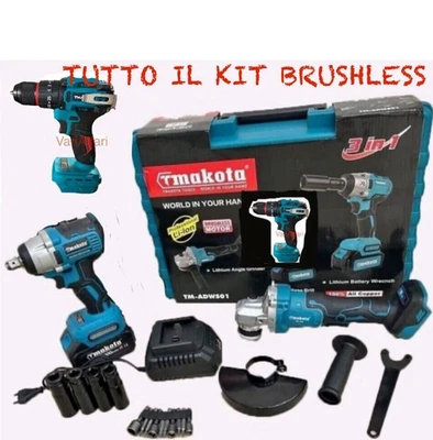 Kit Makota BRUSHLES 3 In 1 Trapano Avvitatore Flex Smerigliatrice Svitabulloni