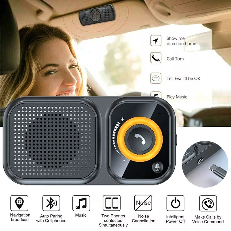Wireless Bluetooth Car Speaker Phone Hands-free MP3 Kit Sun Visor Clip Drive New