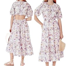 J.Crew Flora Obscura Cutout Midi Dress 2 Kaleidoscope Floral Puff Sleeve Cottage
