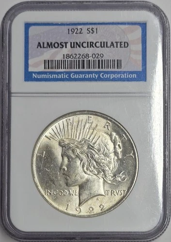 1922 P 90% Silver Peace Dollar Old NGC Holder AU