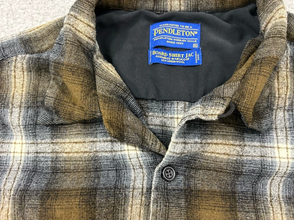 Vintage Pendleton Board Shirt Jac Mens Large Green Brown 90s Loop Collar Flannel - Image 4 of 4