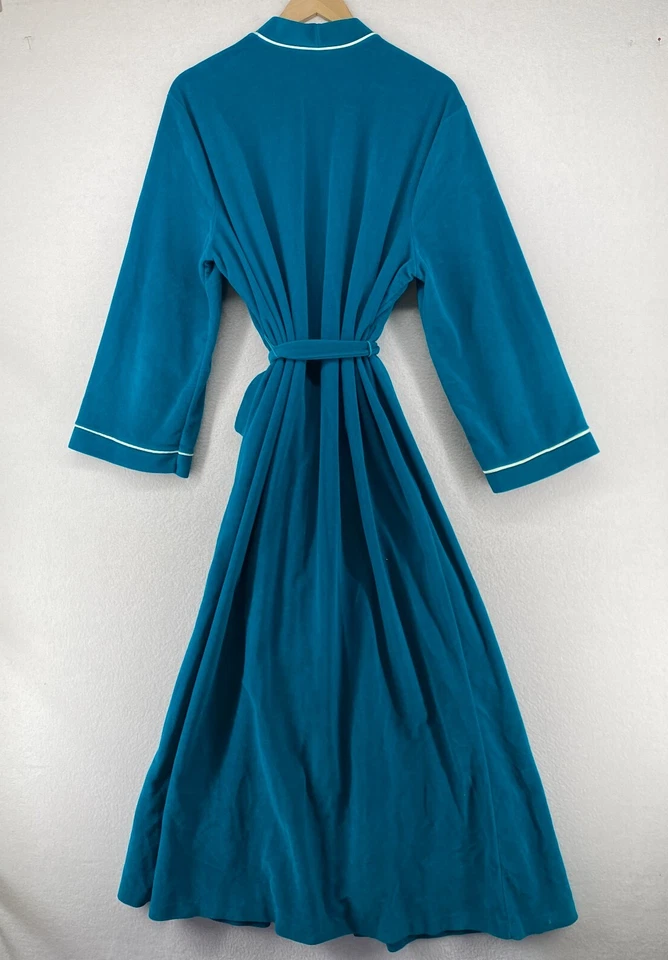 VANITY FAIR Bata Mujer XL Vellón Albornoz Terciopelo Cinturón Corbata Cintura Azul EE. UU. Foto 3 de 4
