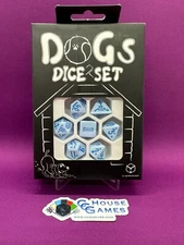 Q-Workshop Dogs Modern 7 Dice Set *UNRELEASED* In Hand Light Blue D20 *CCGHouse