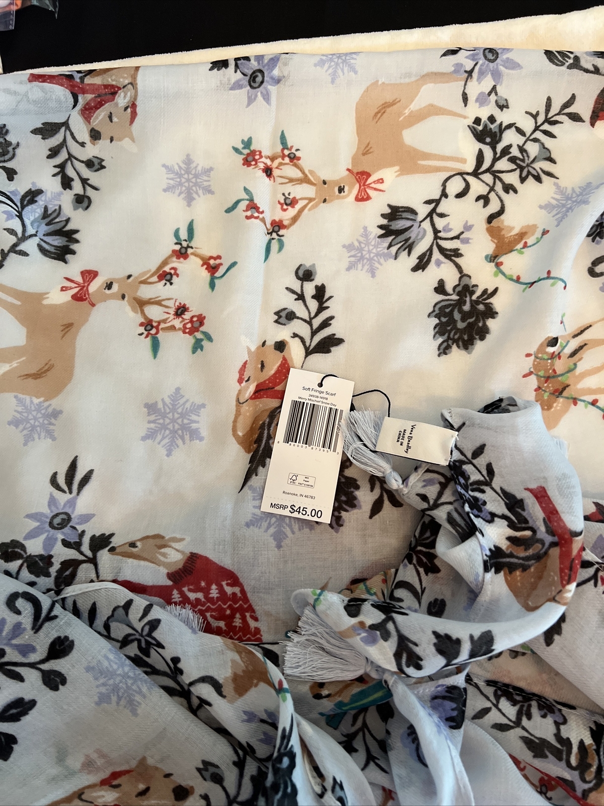 Vera Bradley blue Merry Mischief Snow Day Soft Fringe Scarf Polyester