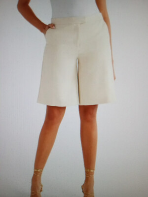 womens dress bermuda shorts Victoria High Waisted Bermuda Shorts in Silk-Linen XS