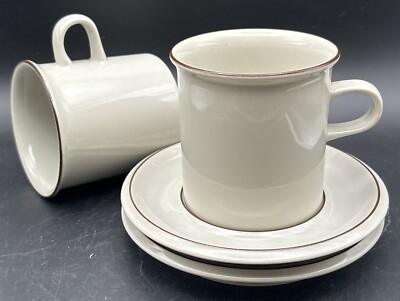 Vtg Arabia Finland Fennica Tall Flat Cup Saucer Pair Ulla Procope Neutral Colors
