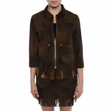 Diesel L Foxx Womens Genuine Leather Shirt Jacket Size S Fringe Sued Slim Coat