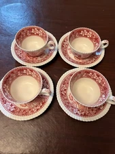 Spode Tower Pink 4 Cups and 4 Saucers
