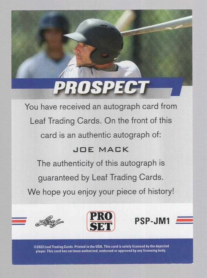 JOE MACK 2022 LEAF PRO SET PROSPECT ROOKIE RC AUTO **MIAMI MARLINS** SP - Image 2 of 2