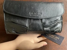 NWT American Leather Co. Miles Leather Clutch Pleated Black Vintage Reg $95